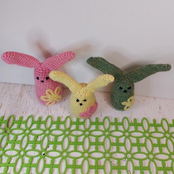 Three Cute Long Ear Bunnies with Flowers Handmade by me! Cute Decor or Gift Boho - Picture 7 of 12